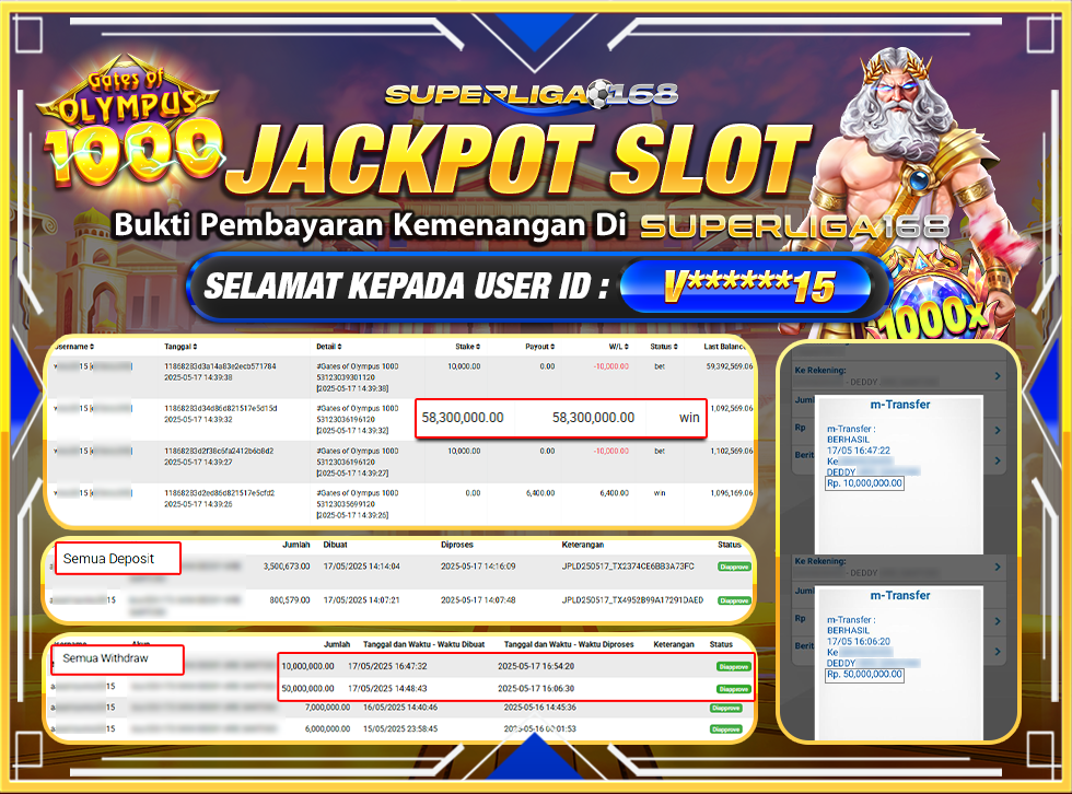 SUPERLIGA168 JACKPOT GATES OF OLYMPUS 1000 RP.60,000,000